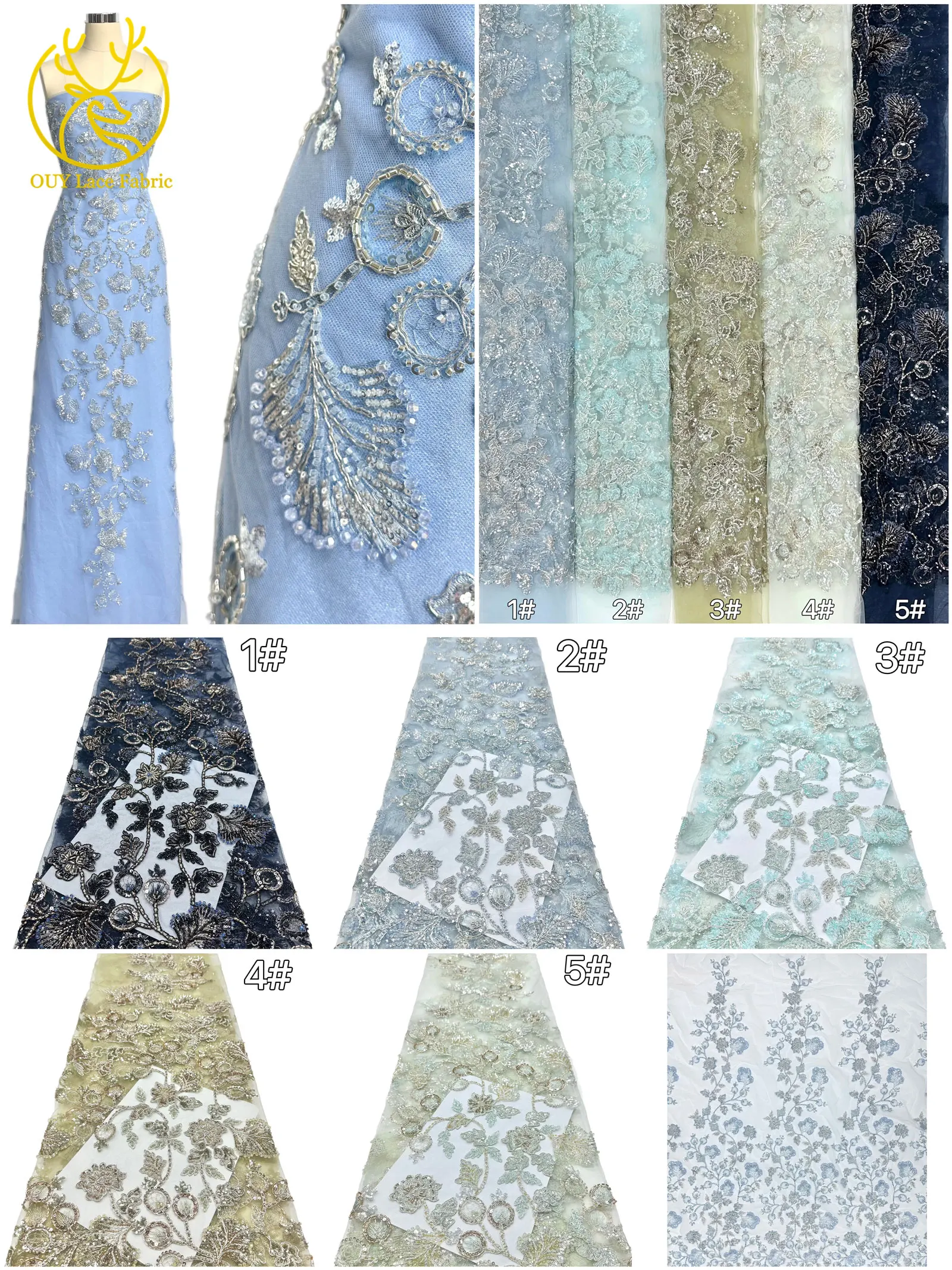 Neuester Stil Schweizer handgefertigter DIY-Stickerei-Blumenspitzenstoff, hochwertiger afrikanischer Perlen-Spitzenstoff für Hochzeitskleid-Design – Detail 4