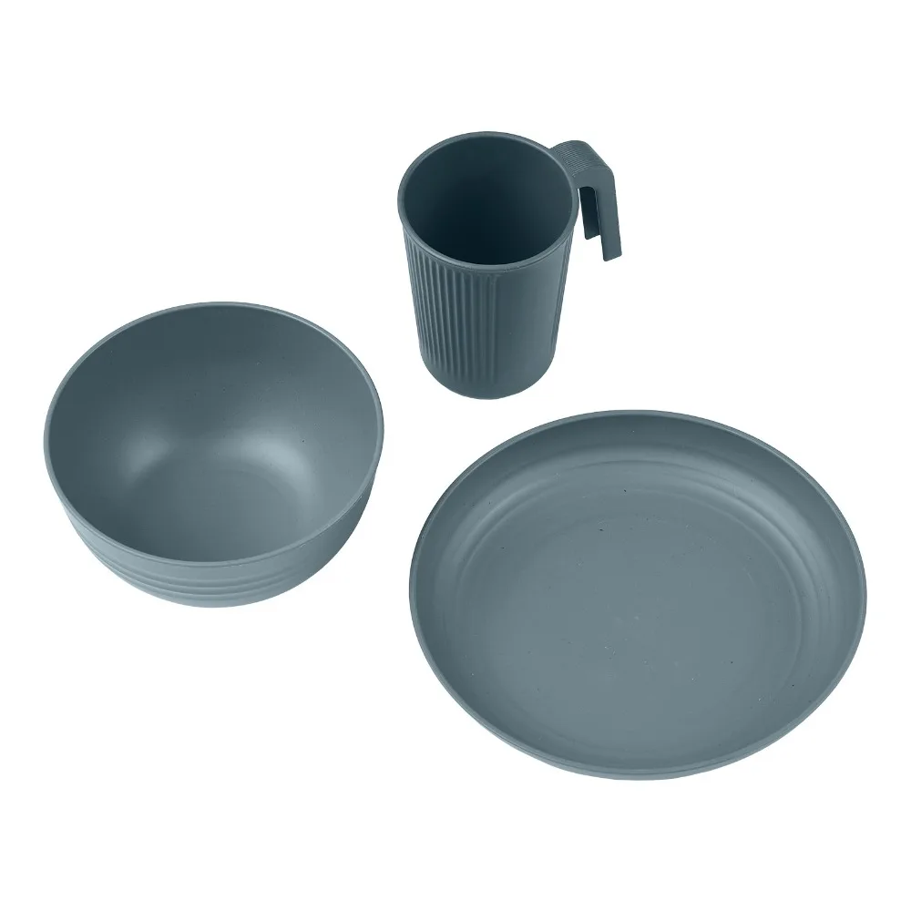 Durable Carry Bag Included Camping Mess Kit Lightweight Portable Wheat Straw Dinnerware Tableware Set For Couples