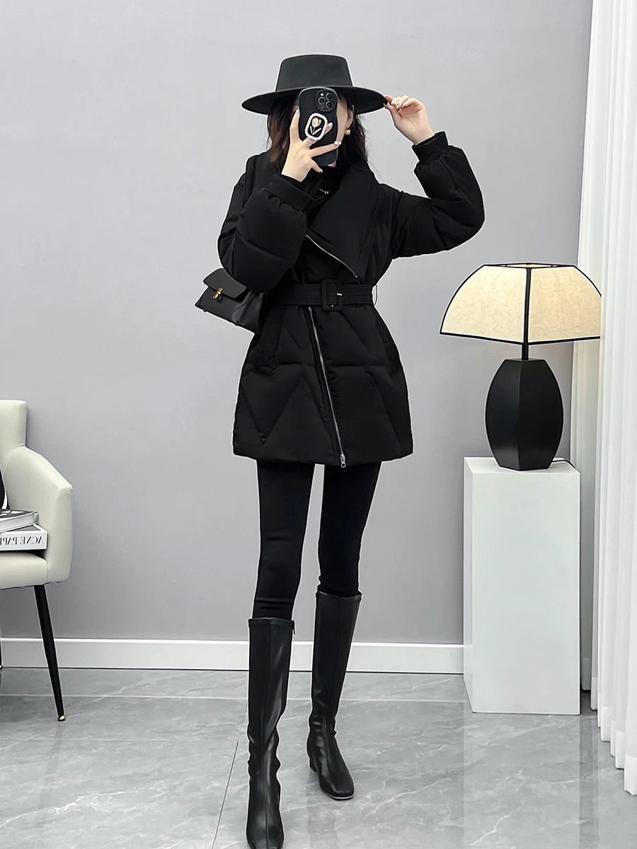 

Slim Fit Bla down Jaet Women's 2025 New Sle Small Size ort White Du Feather Coat Design Sense Large Collar