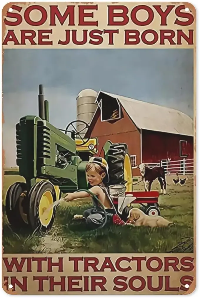 Ranch Boy Tractor Poster Metal Tin Sign, Some Boys Have Tractors When They were Born, Chic Retro Art Garage Pub Man Cave Club No