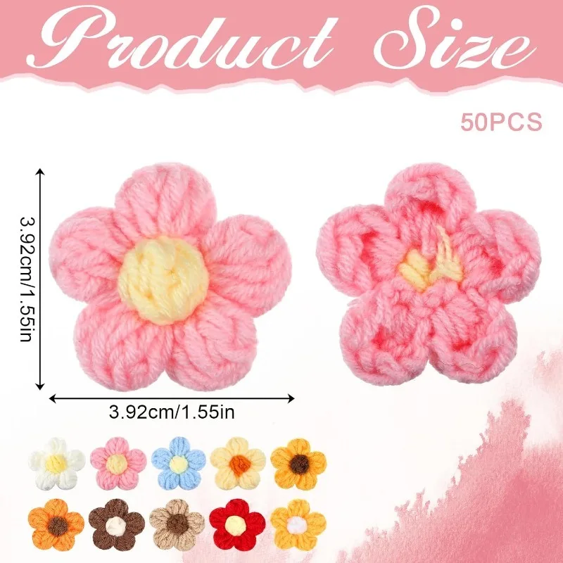 30 Stück künstliche handgestrickte Blumenapplikationen zum Aufnähen für Kleidung, Hüte, Basteln, DIY, Haarspange, Hochzeitshüte, Heimdekoration, Zubehör – Detail 2