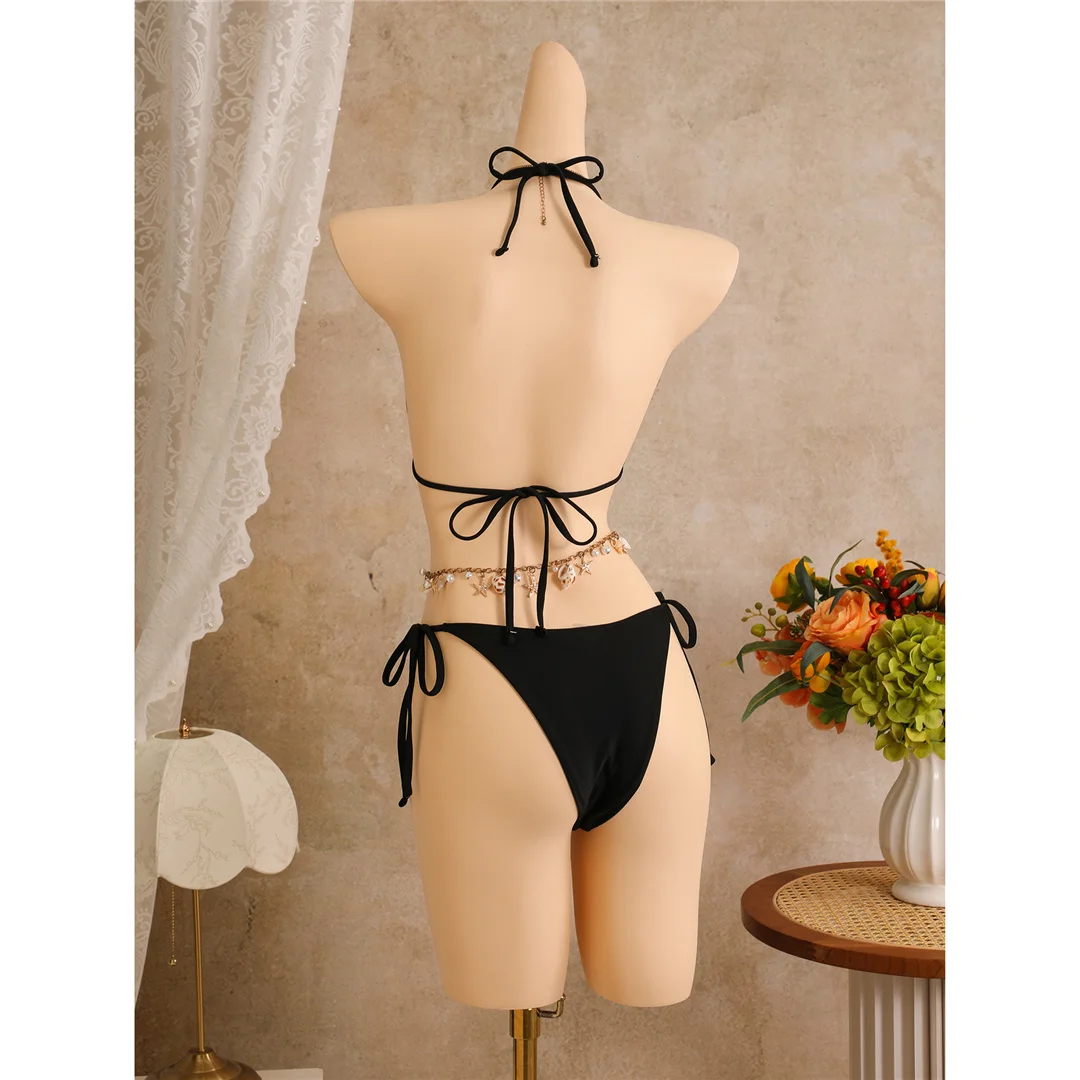 Mit Blumenmuster, Neckholder-Bikini, Damen-Badeanzug, dreiteiliges Bikini-Set, Badebekleidung, Badeanzug, Schwimmbekleidung V8204 – Detail 17