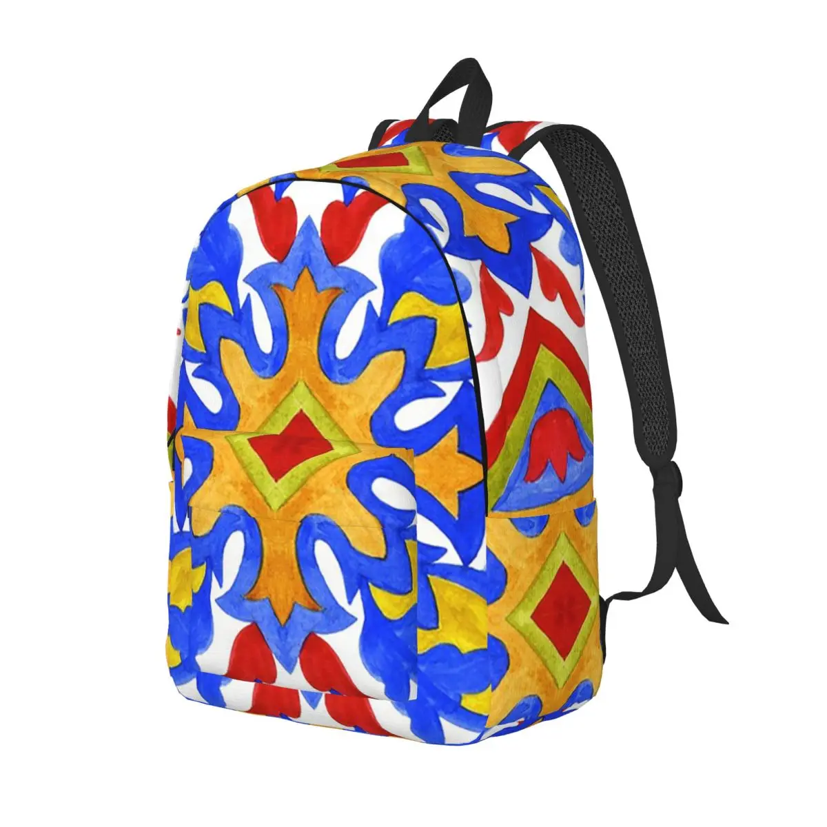 Portuguese Azulejo Tiles Student Backpack School Bag Hiking Travel Daypack for Men Women Bookbag Shoulder Bags