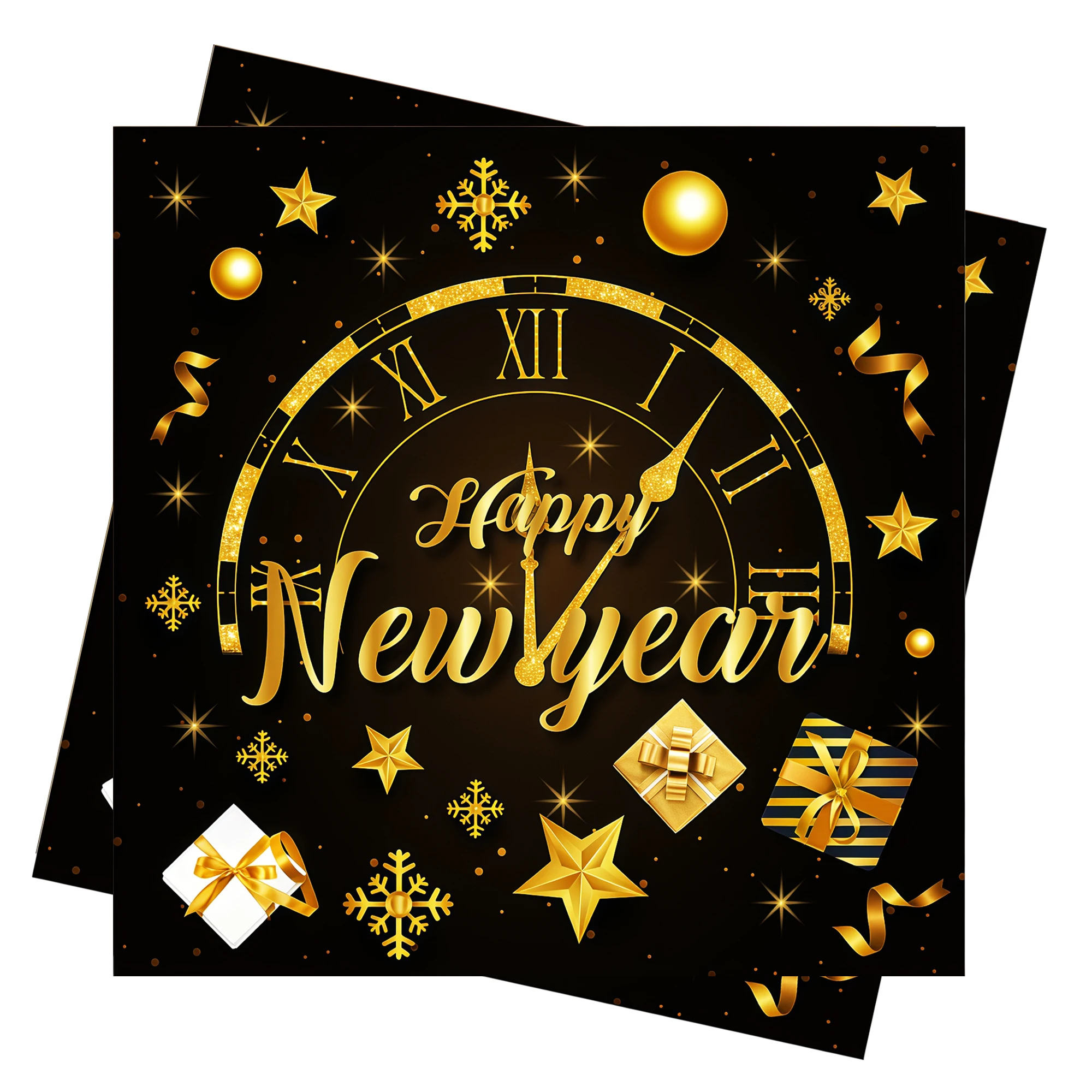 Frohes Neues Jahr, Servietten 2026, Silvester-Dekorationen, schwarz-goldene Papierservietten, Servietten für 2026 Silvester, Partygeschirr