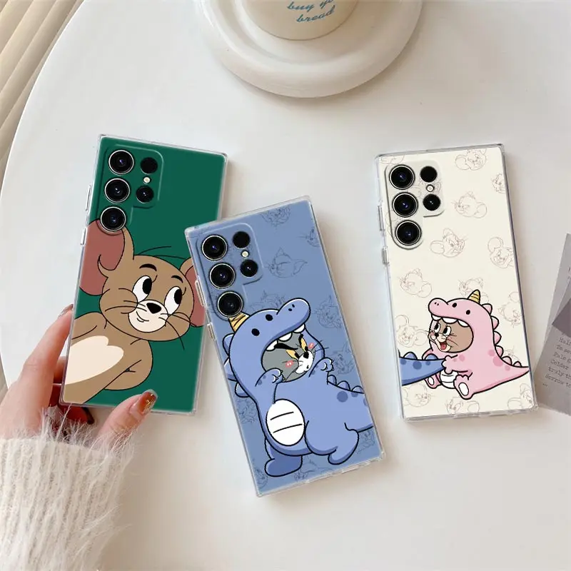 

J-Jerry-Mouse-Toms Cat Phone Case For Samsung Galaxy S24FE S25 S23 S21 Ultra S20 S24 FE S22 Plus A35 A54 A55 5G Case Clear Cover