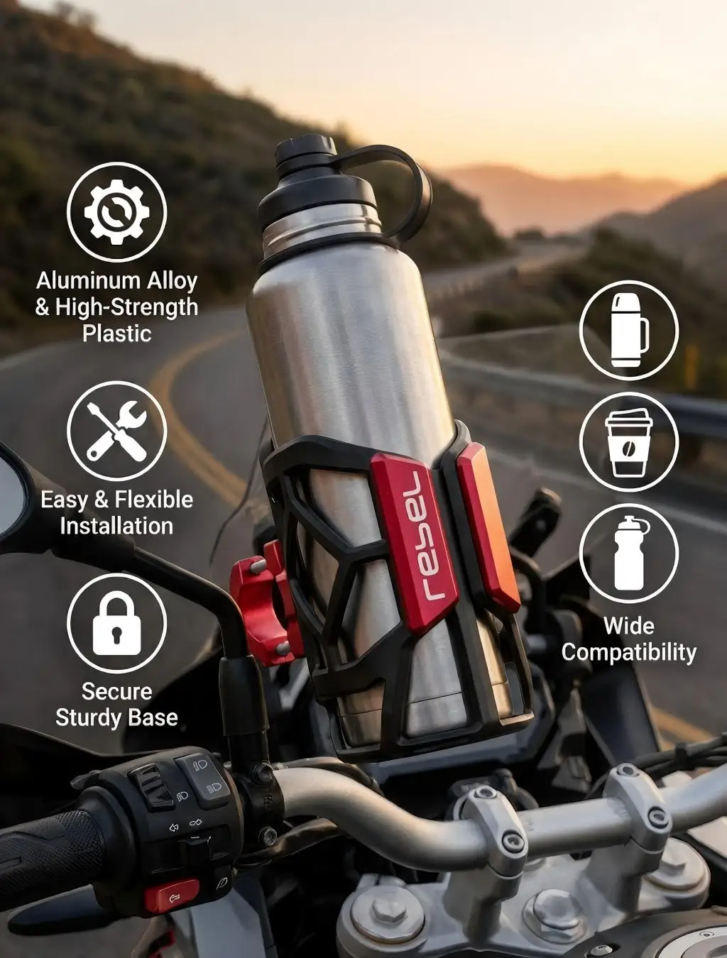 

For HONDA REBEL1100 DCT 2023 CMX1100 Rebel 1100 MT 2018 2019 2020 Universal High Quality Motorcycle Beverage Water Cup Holder