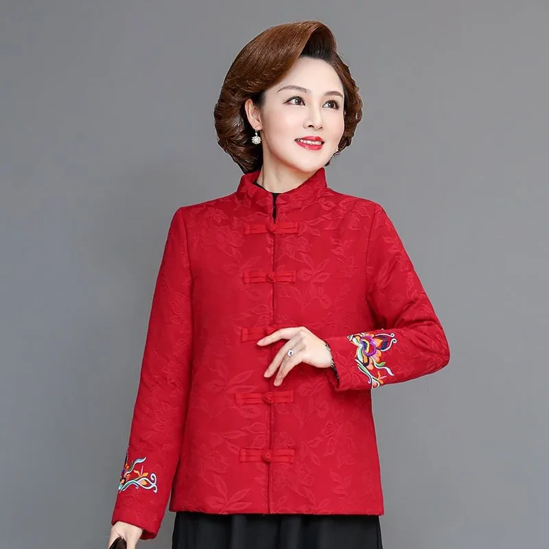 Winter National Style Embroidery Thicken Short Coat Women Chinese Style Vintage Loose Padded Jacket Female Tradition Tang Suit