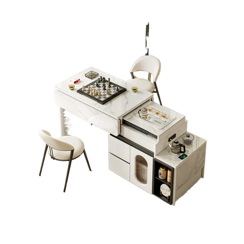 

Small apartment rock slab dining table and chair combination household mobile telescopic folding dining stretching dining