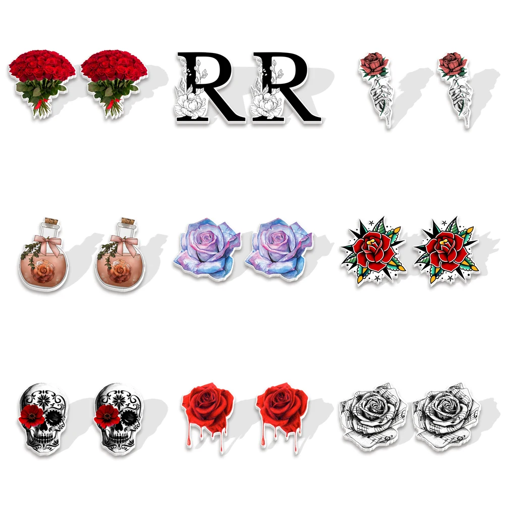 Acrylic earrings rose print cartoon earrings ladies gift children