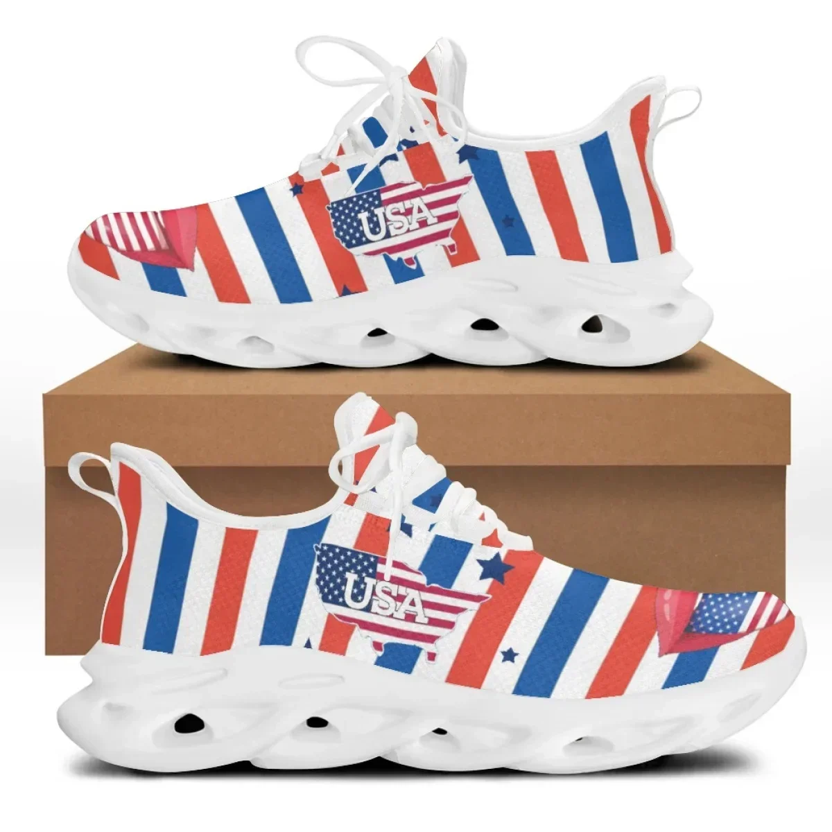 USA Flag Flat Mesh Shoe American Flag Custom Print Chunky Shoes Soft Sneakers National Design Zapatillas Running Hombre - Image 6