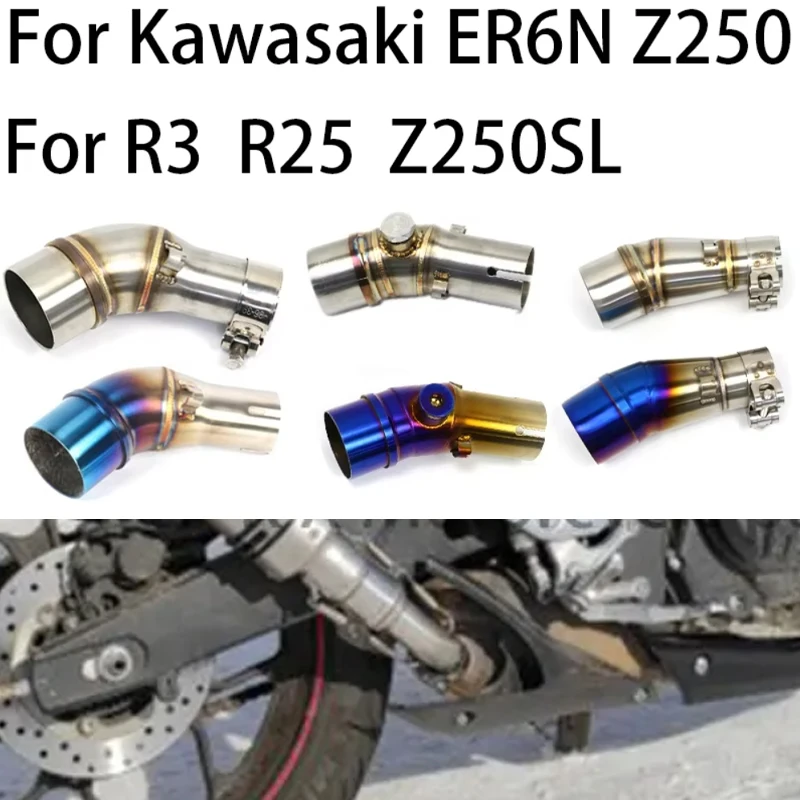

For Kawasaki R25 R3 ER6N NINJIA 250 Z250 Motorcycle Exhaust Middle Link Connect Pipe Muffler Tube Stainless Steel Slip On