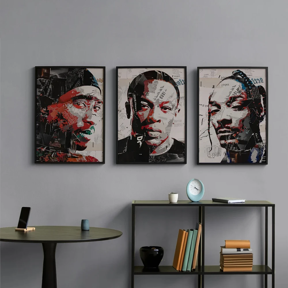 Famous Rapper Art Poster 90s Oldschool Trap HipHop Music Rapper Legends Portrait Vintage Collage Poster Wall Art Print Printable