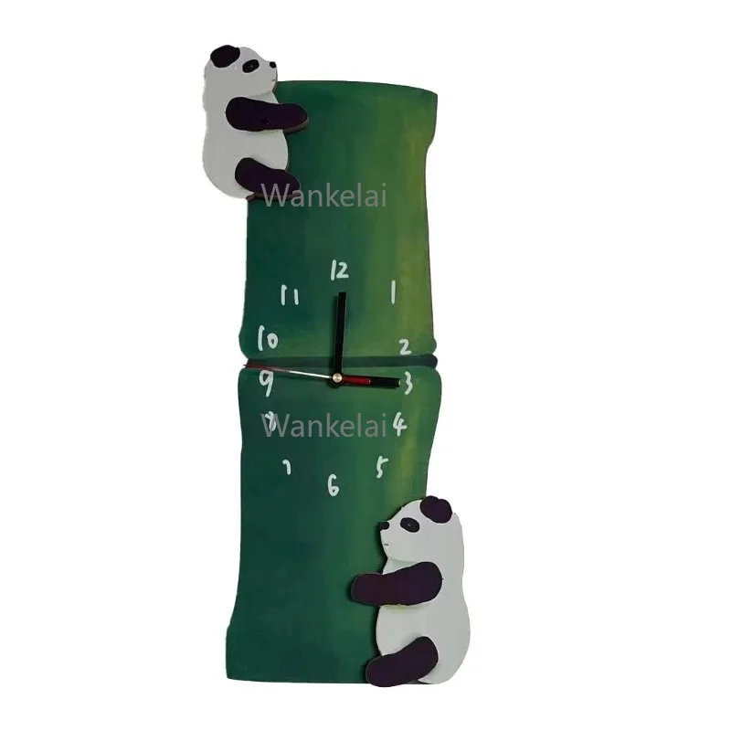 

creative cute bamboo wall clock decorative wall watch silent hand-painted simple clock