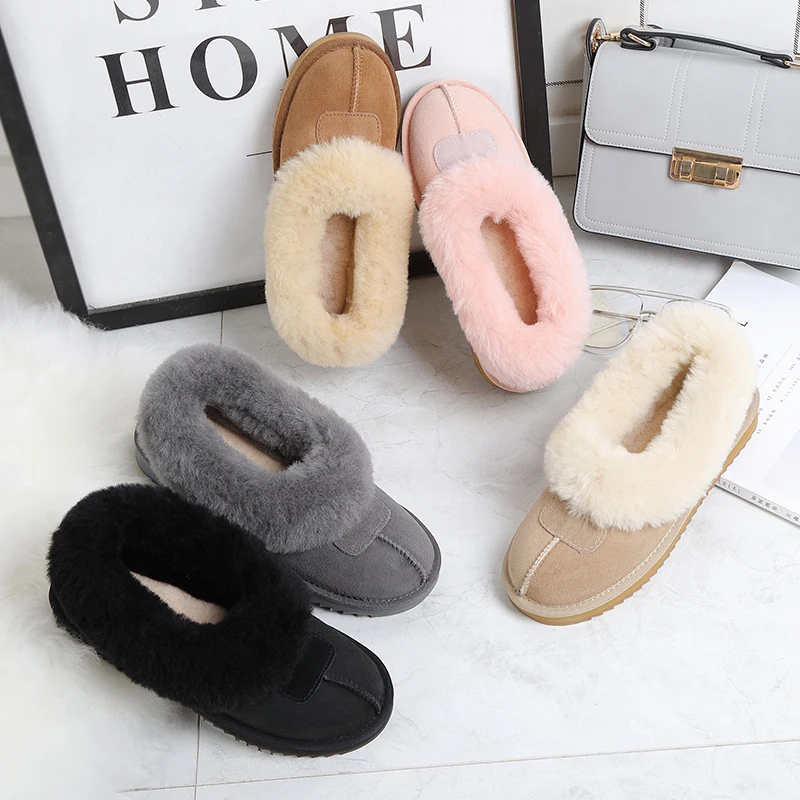 KZZO Women Boots Genuine Leather Fashion Natural Wool Fur Lined Flat Winter Ankle Warm Shoes 2023 Australia Big Size 34-44