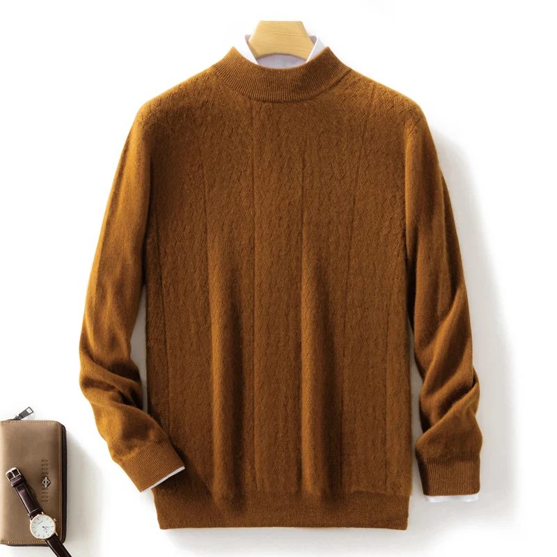 Uomo 100% lana merino maglione ispessimento colletto finto pullover con fascia incrociata autunno inverno Smart Casual maglione cashmere manica lunga