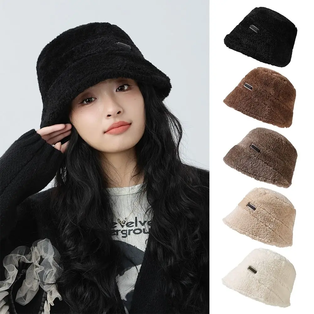 Outdoor Fuzzy Winter Bucket Hat Ear Protection Korean Style Women's Warm Hat Windproof Plush Fisherman Hat for Women