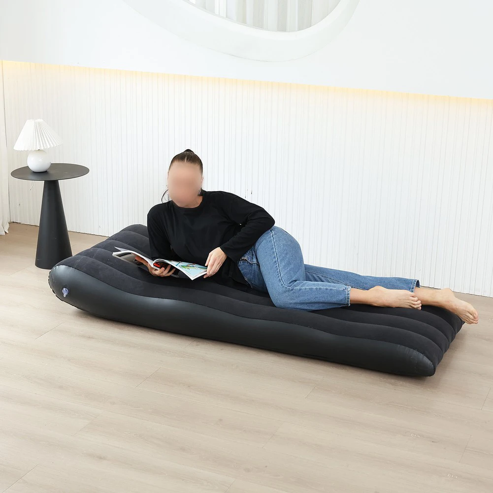 Inflatable plush single sofa with two-way valve for quick inflation deflation 175x74x29cm outdoor bedroom pool