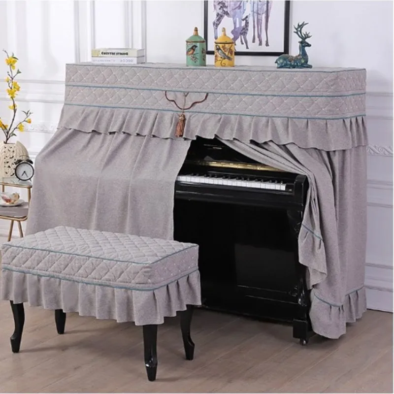 North European Cotton Linen Cloth Dust Cover Solid Color Piano Cover Full Cover Half Open Style Piano Bench Cover  4 colors.