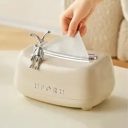 Creative Spring Tissue Box Ceramic Paper Towel Holder Paper Extractor Cute Rabbit Storage Box Household Napkin Holder