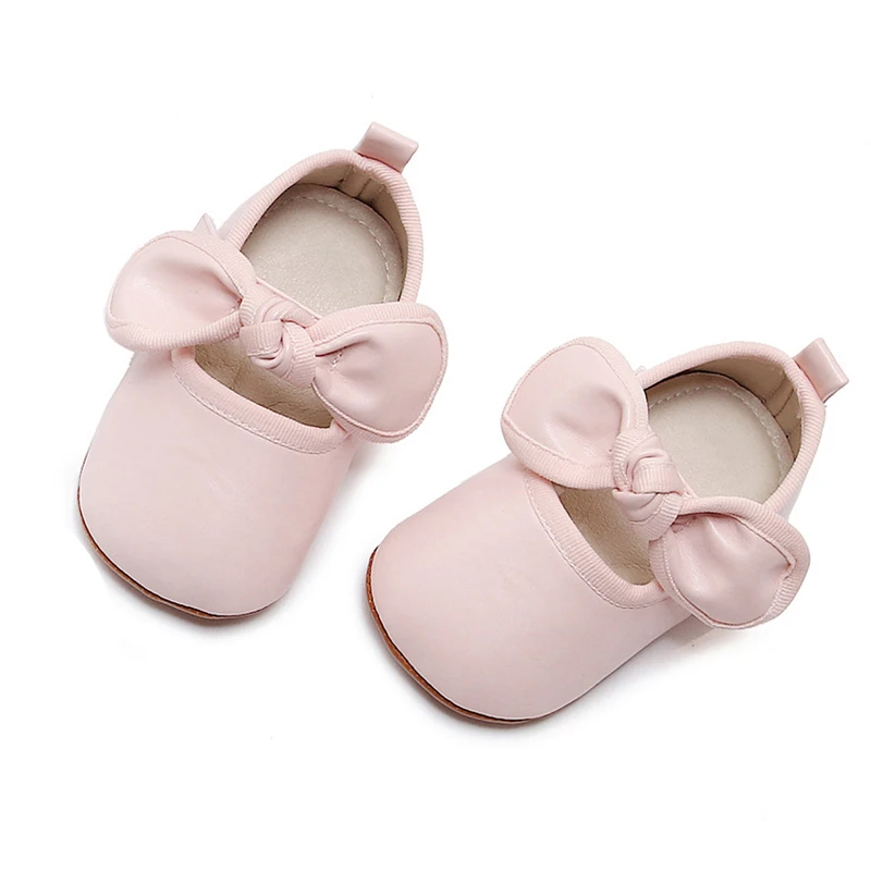 Chaussures en similicuir avec semelle en caoutchouc coordonnante pour bébés filles, chaussures de princesse pour tout-petits, nœud papillon Mary, chaussures plates à essence CPull, premiers marcheurs