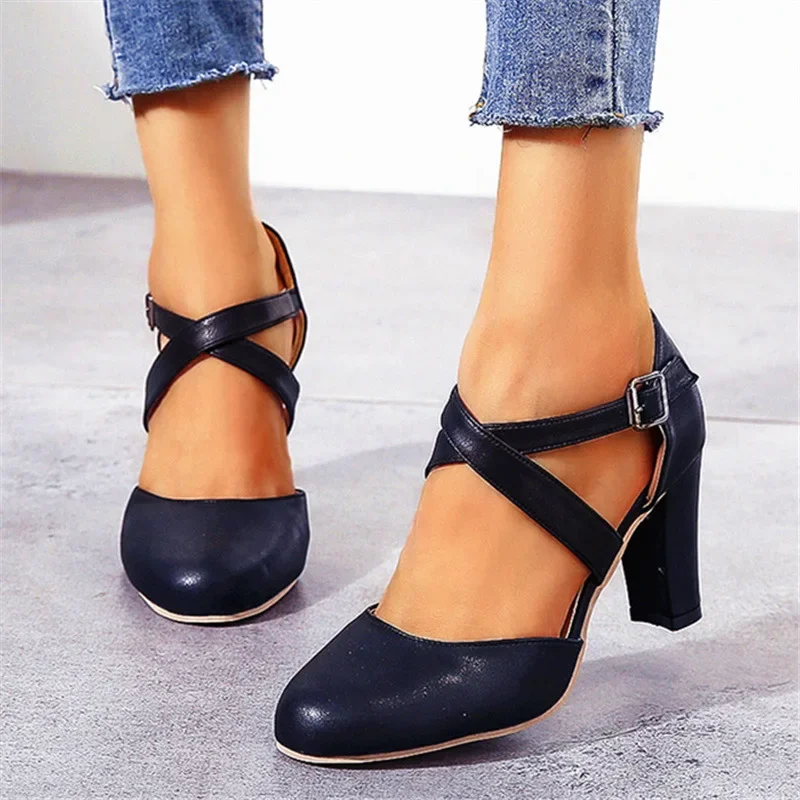 New Roma Pumps for Women Retro Sandals High Heel Ankle Summer Belt Buckle Pumps Casual Women\'s Shoes 2023