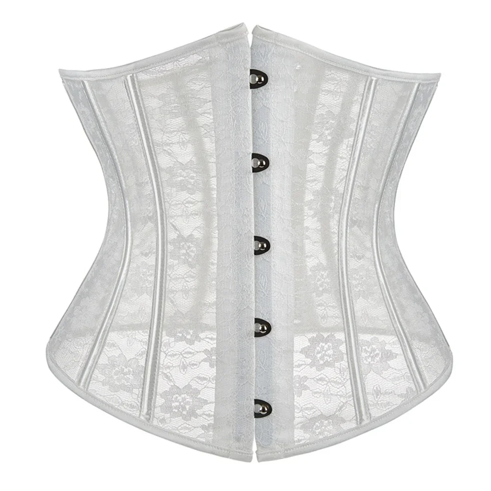 Mesh Style Short Breathable Waist Tights Corsets Top for Ladies White Gauze Breathable Mesh White Corset Lace-Up Back