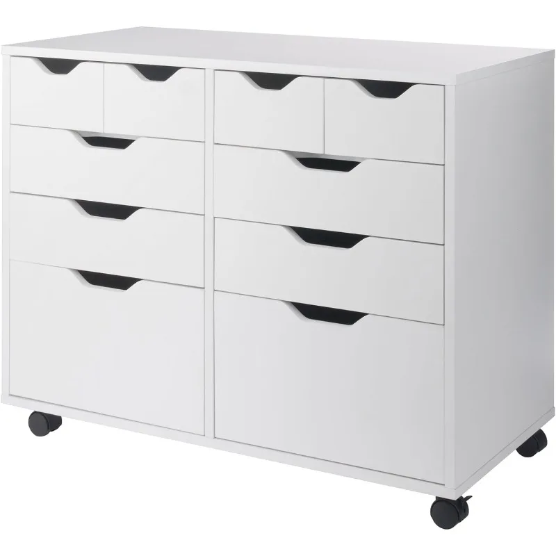 Storage Mobile Cabinets, 2 Doors, 4 Drawers, 4 Small Bins, For Home Office, White