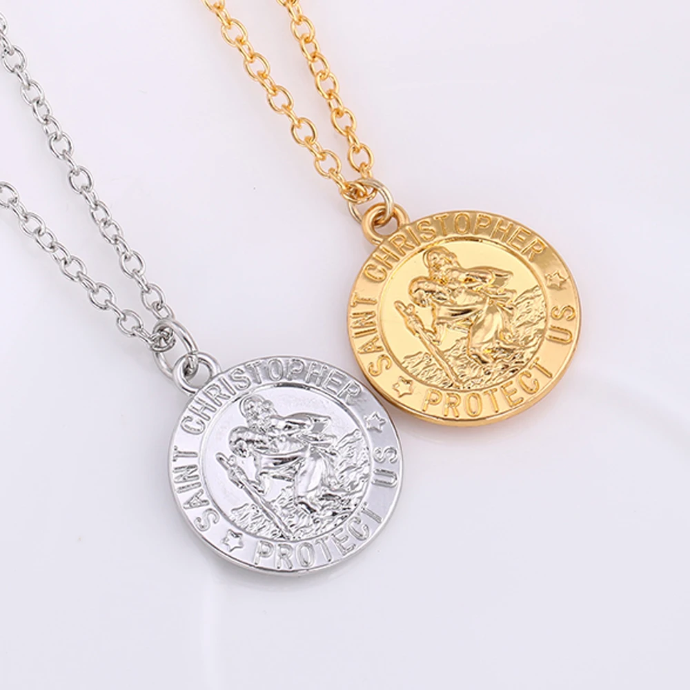 Dawapara Saint Christopher Religious Metal Necklace for Man and Women Jewelry Supernatural Protection Amulet