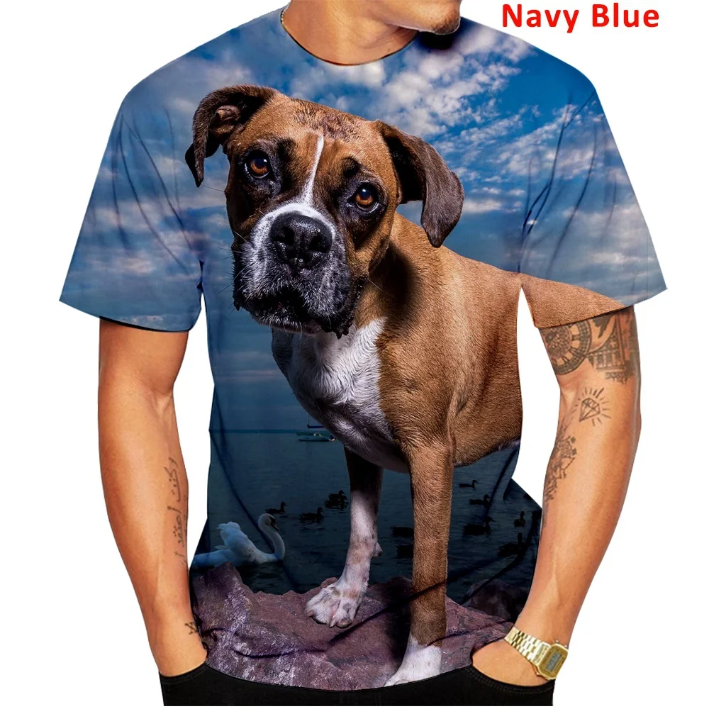 New Fashion 3D Cute Animal Homme Boxer Dog Street Funny Pet Dog T-shirt Animal Puppy T-shirt Size S-4XL