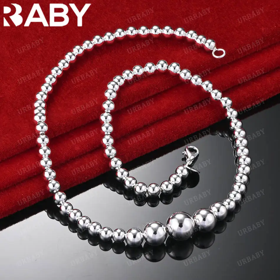 

URBABY 925 Sterling Silver Round Bead Chain Necklace For Men and Women Fashion Jewelry Exquisite Party Engagement Wedding Gift