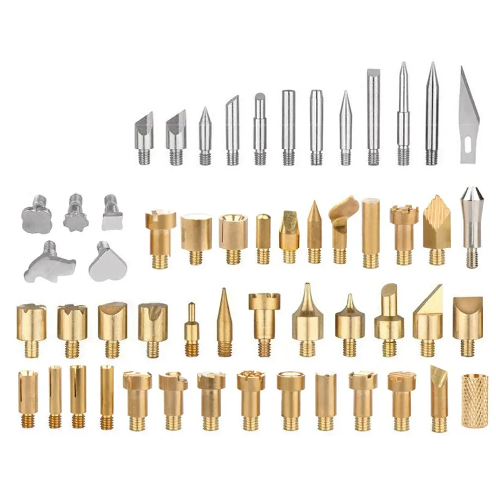 57Pcs Stencil Soldering Iron Wood Embossing Pen Tip Set Pyrography Carving Tool for Wood Embossing Pen Tip