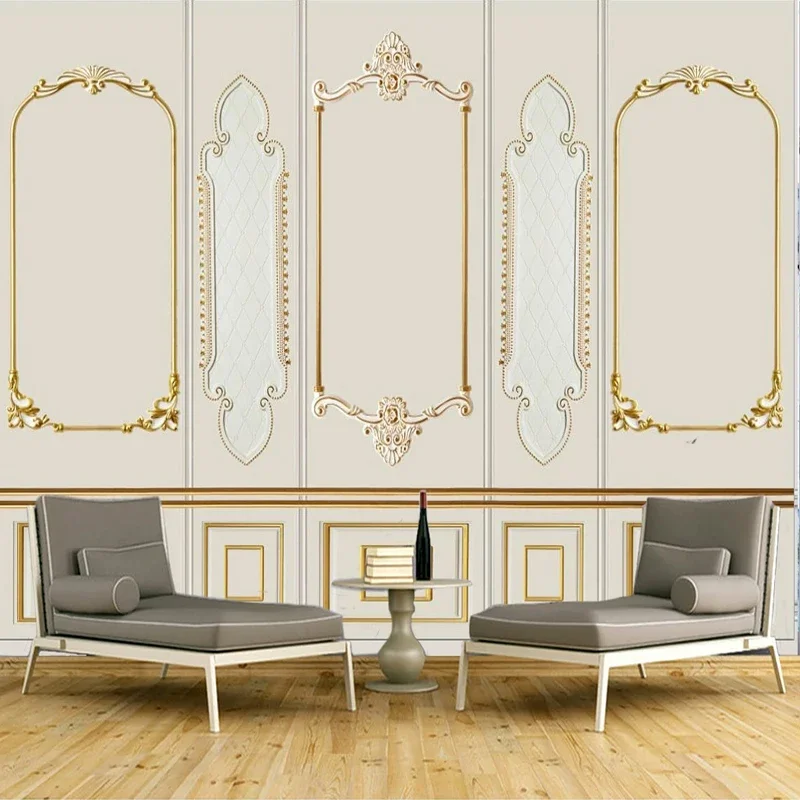 

Custom Mural Photo Wallpapers 3D Modern Nordic Style Golden Plaster Pattern Wall Cloth Living Room Luxury Background Wall Poster