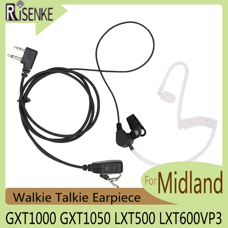 RISENKE-Transparent Acoustic Tube Headset, Walkie Talkie, Compatible with Midland, GXT1000, GXT1050, LXT500, LXT600VP3