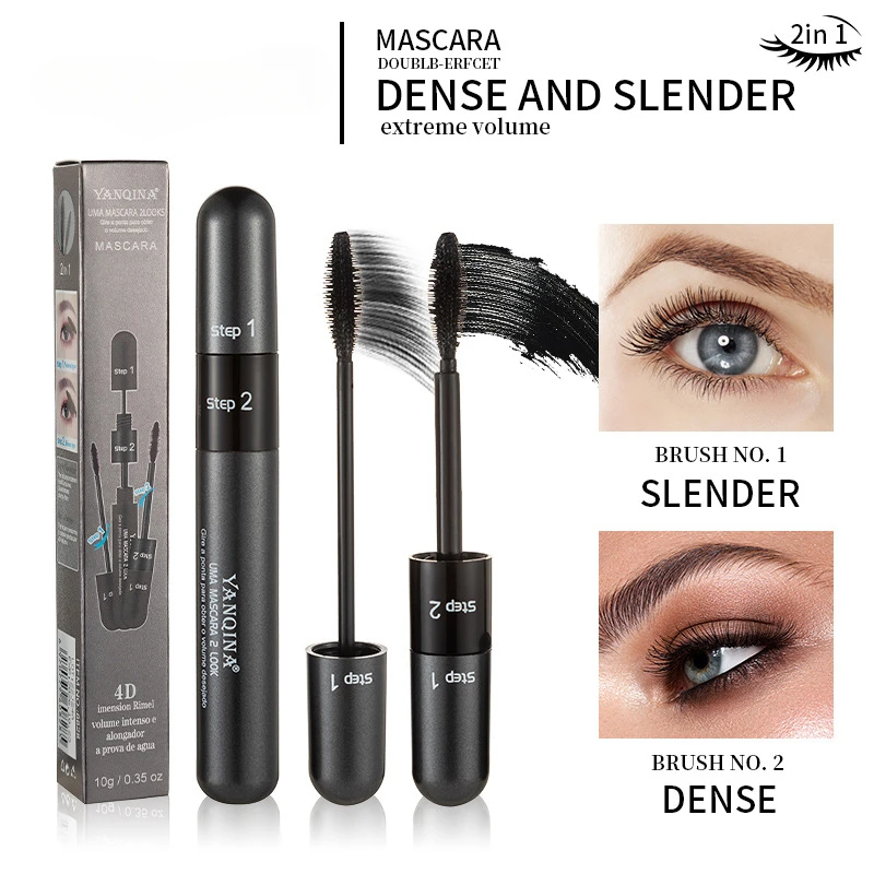 4D Mascara Double Effect Lengthen Curling Thick Eyelash Extension Long Lasting Waterproof Liquid Makeup Mascara Cosmetics