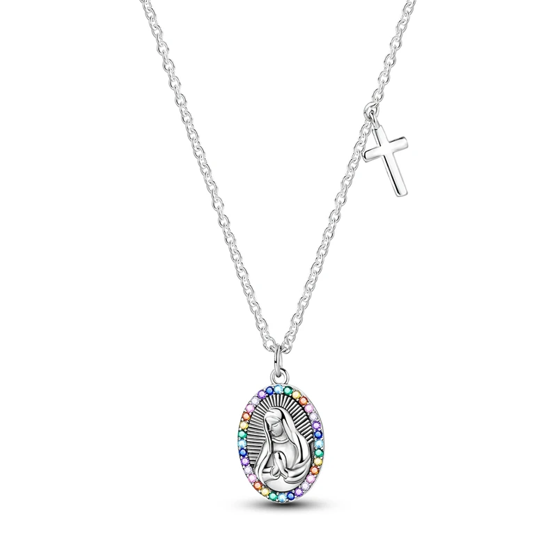 

2026 New 925 Sterling Silver Holy Mother Cross Necklace For Women Shining Zircon Necklace Exquisite Anniversary Jewelry Gifts