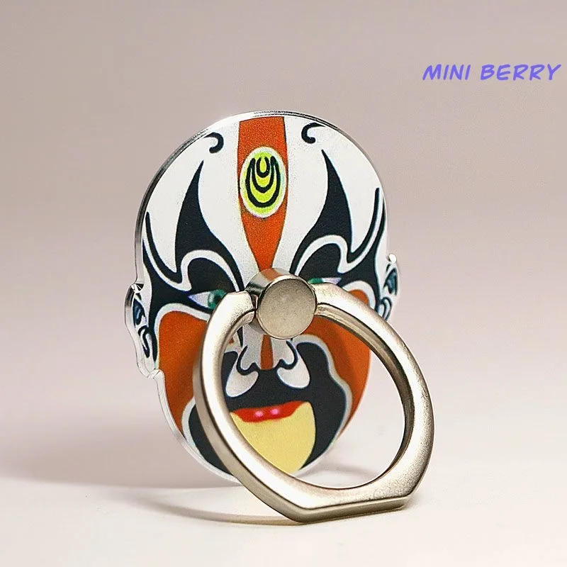 Phone Holder Phone Accessories Ring Holder Rotatable Metal Painted Beijing Opera Facial Masks Finger Ring Holder Mini Berry