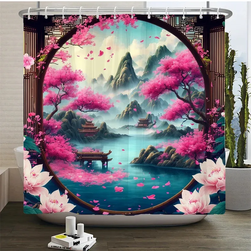 

JHB23Watercolor Flowers Printed Shower Curtain Washable Curtain with Hooks Bathroom Decorative Curtain Floral 3D Shower Curt9Kj(