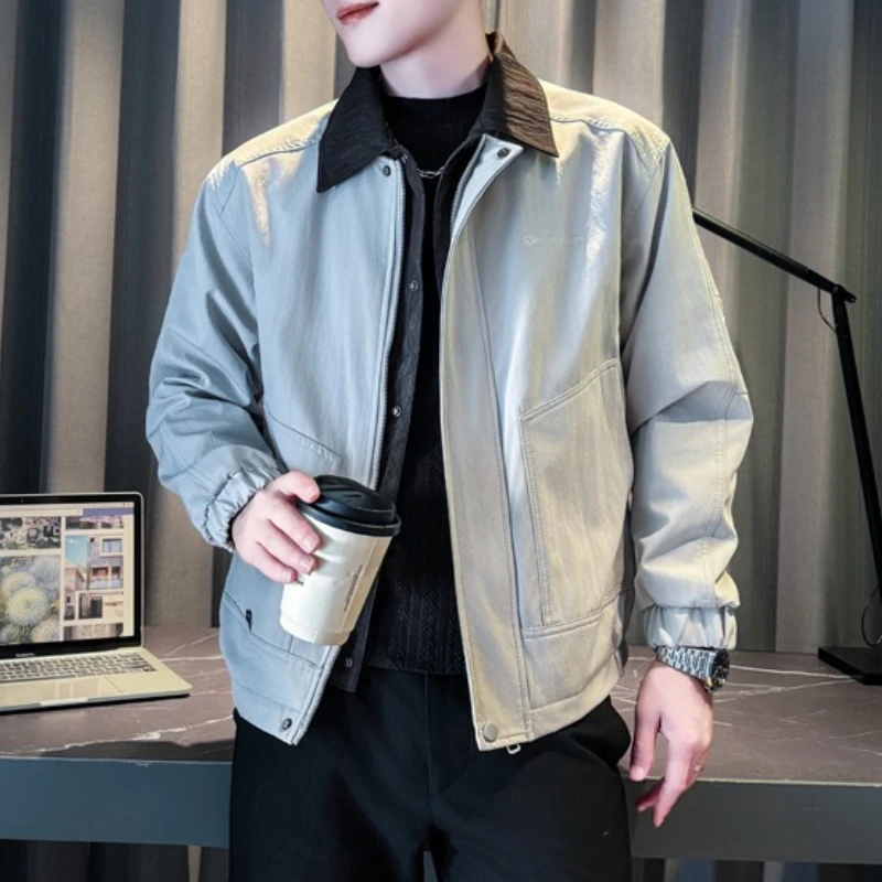 

Autumn Fake Two Jackets Men's Simple Trendy Casual Jacket Lapel Social Streetwear Windbreaker Jacket Outwear Men Clothing 2025