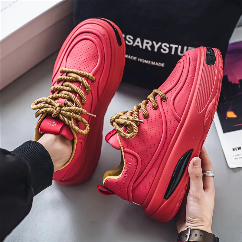 Original Rose Red Sneakers Men Fashion Men's Hip Hop Casual Street Platform Sneakers Thick Sole Four Season Sports Shoes Man New