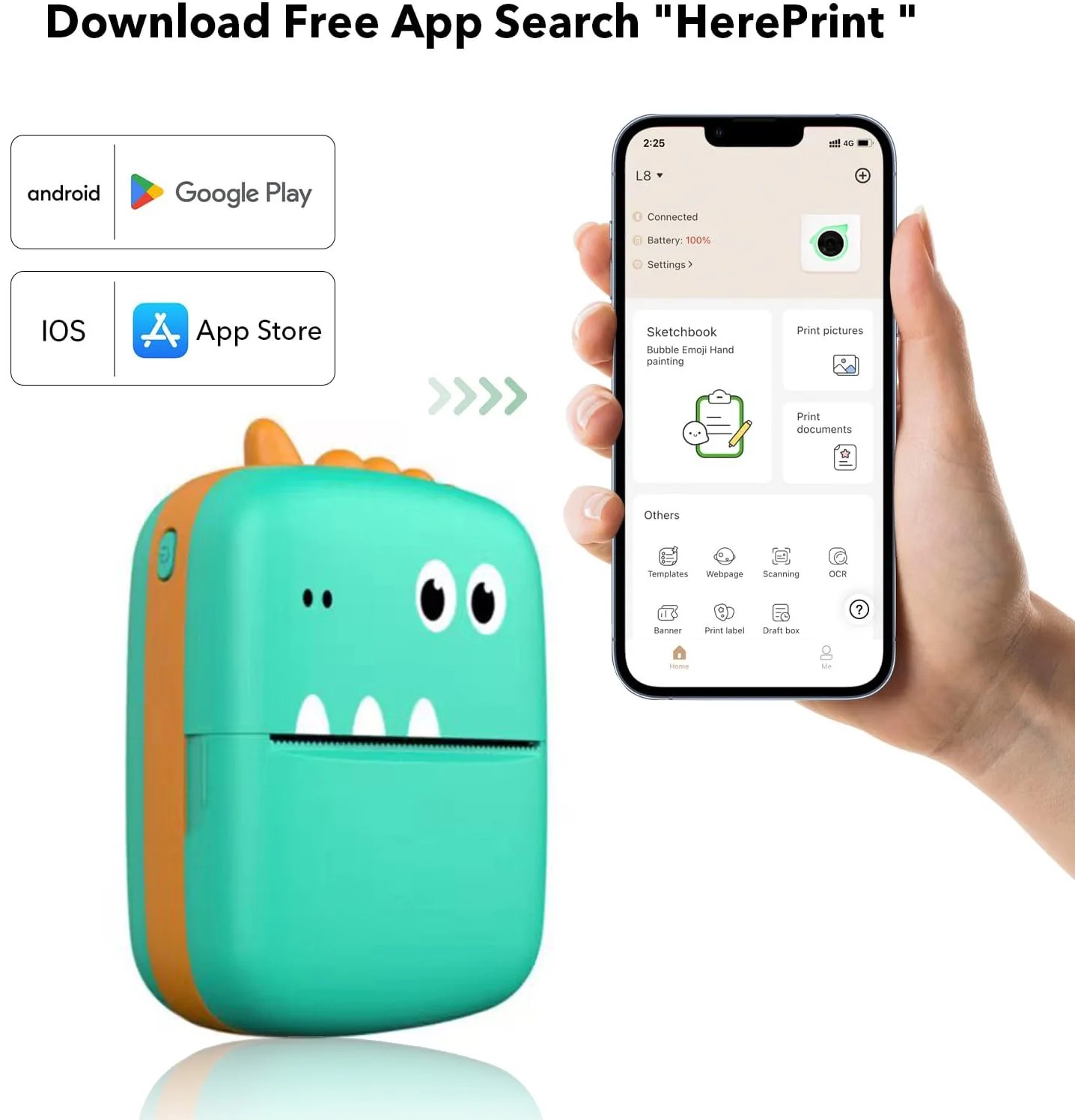 Mini stampante termica per cartoni animati Stampante portatile Bluetooth senza fili Stampa HD Errori di etichette Memorandum Nota Stampante termica Giocattolo regalo