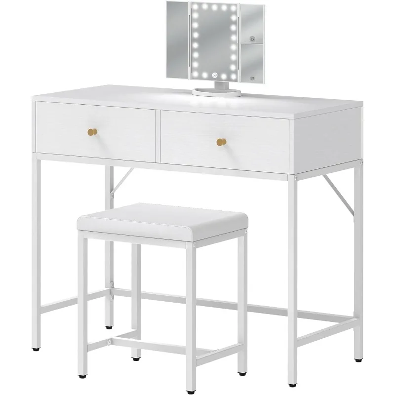 

Vanity Desk, Makeup Vanity with Lighted Mirror, White Desk with Drawers, 35.4 Inches Makeup Vanity Desk with Lights, for Bedroom