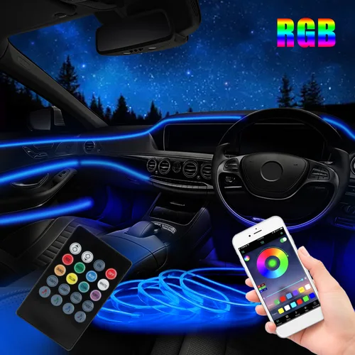 Imagen 2 del producto Tiras LED RGB de 12V y 6m, luz Interior de coche, lámpara ambiental decorativa de fibra óptica, 5 lentes, Control inteligente, accesorios automotrices para caravana