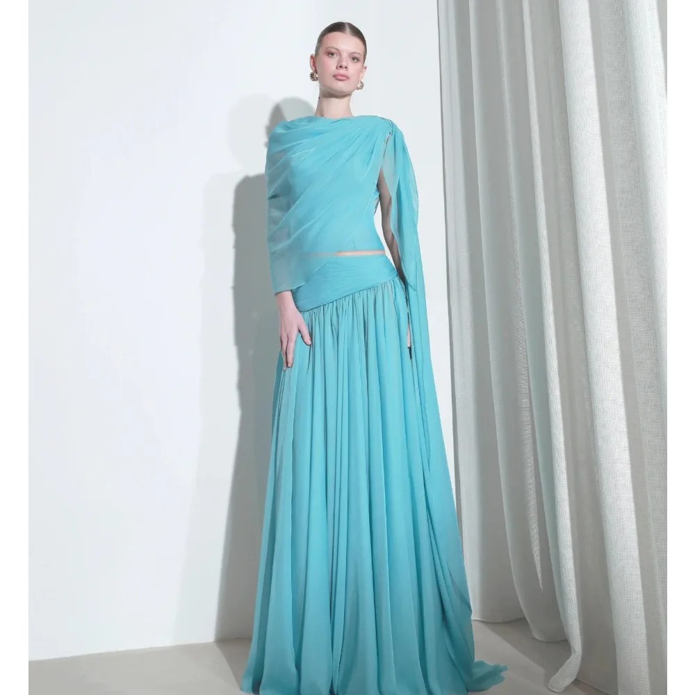 Customized Chiffon Evening Dresses Blue Classic Cocktail Party Dress Dressy Pleated Ruched Prom Gowns for Women 2026 Bespoke