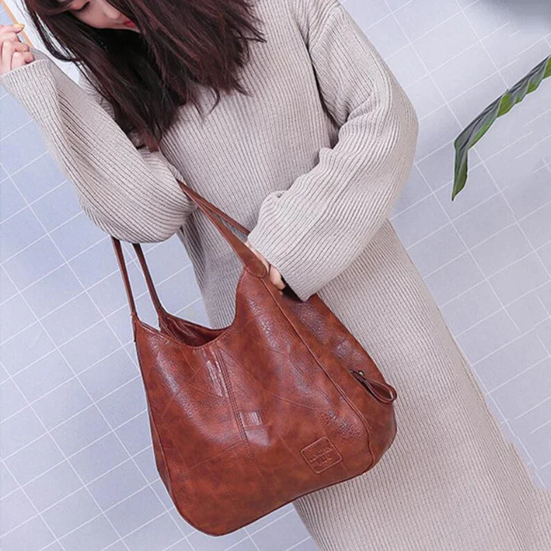 Damen-Handtasche aus weichem PU-Leder, Vintage-Schultertasche, minimalistische Handtasche mit Henkel, lässige Alltagstasche – Detail 30