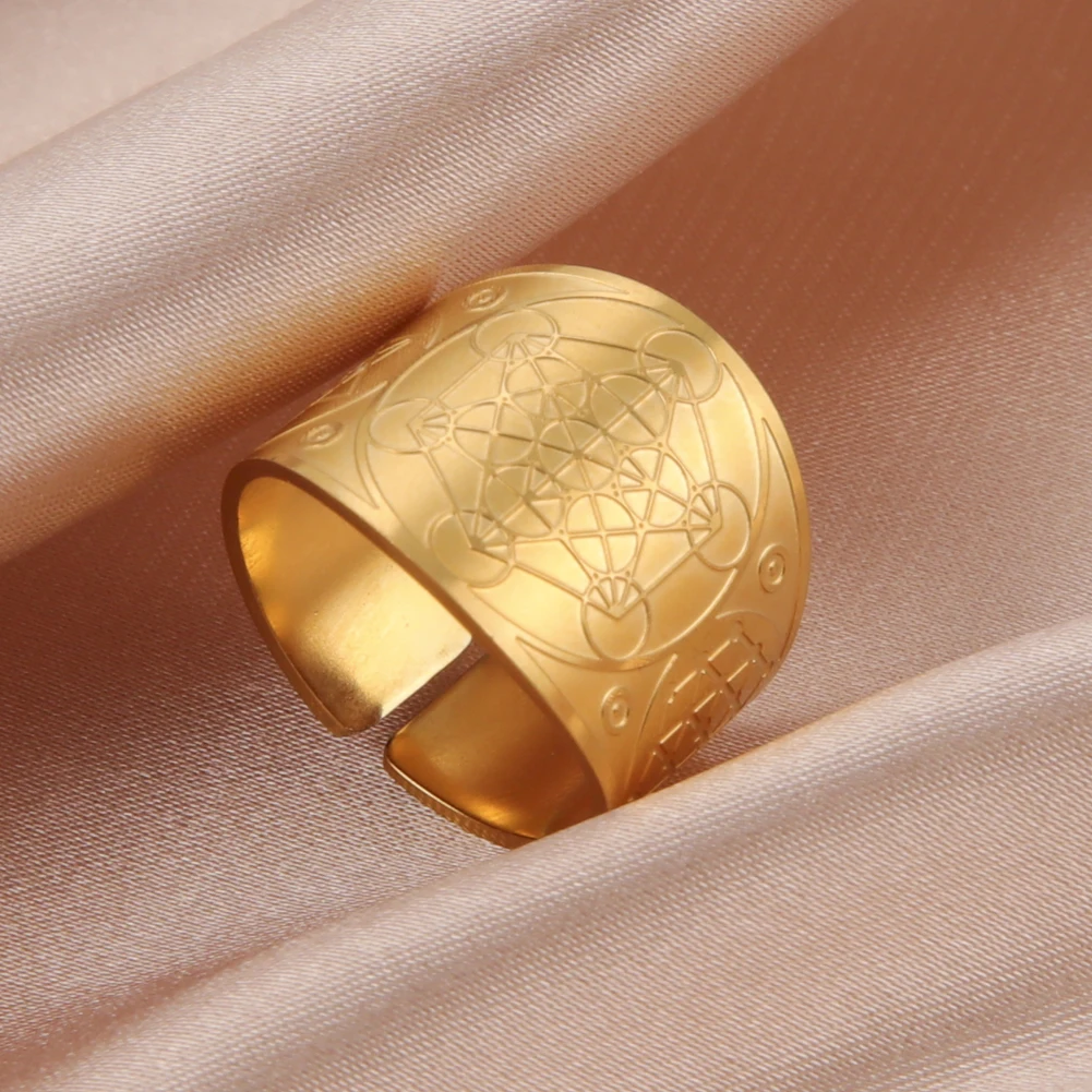 LIKGREAT Arcángel Metatrón Ángel de la vida sello runas anillo para hombres mujeres símbolo amuleto Vintage joyería de acero inoxidable