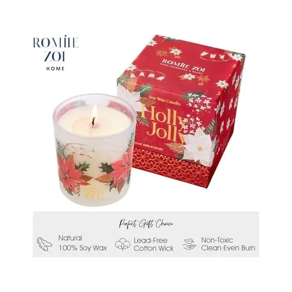 Christmas Scented Candle - 6oz Soy Wax Candle, Holly Jolly Decorations for Women, Infused with Citrus & Pine Aroma - Exquisite R