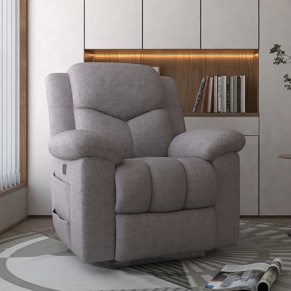 Hot Selling Modern Living Room Recliner Sofa Chair Grey Fabric Electric Single Seater Chair Extendable Online Exclusive