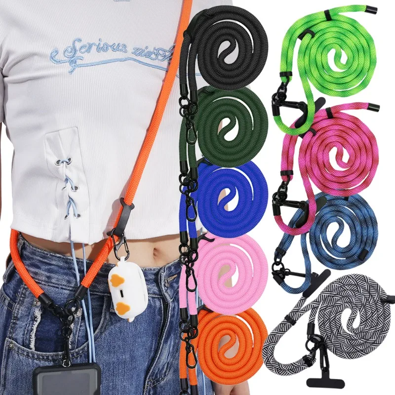 150cm Cell Phone Lanyard Adjustable Detachable Neck Cord Outdoor Universal Crossbody Straps Card Clips Phone Case Accessories