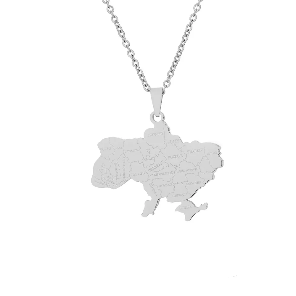 2024 new fashion stainless just Ukraine map with city pendant necklace temperament everything collarbone chain birthday annivers image 6