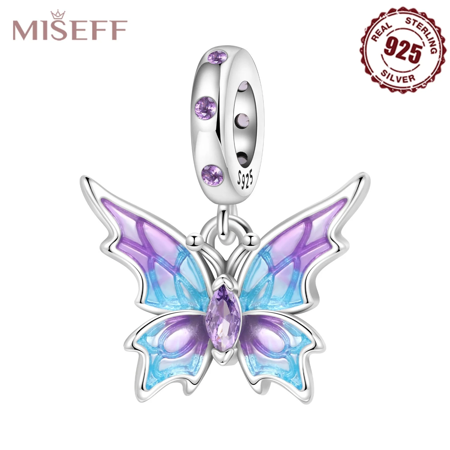 925 Sterling Silber Niedlicher Eulen-Anhänger mit Blauen Augen und Klarem Zirkon, Insekten- und Vogelperle, Passend für Original-Armbänder, DIY Schmuckgeschenk für Frauen